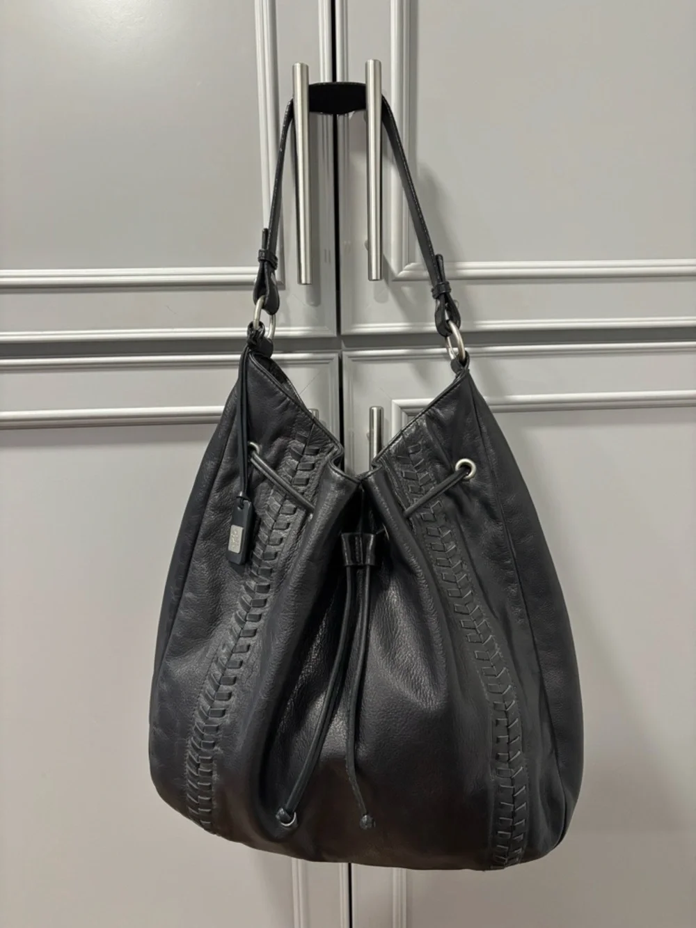 Vintage LAUREN Ralph Lauren Black Leather Braided Hobo Bag Purse MINT